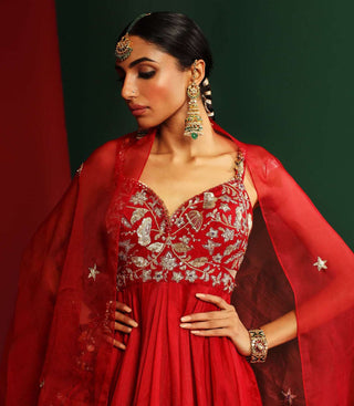 Mahima Mahajan-Yami Sindoori Red Embroidered Anarkali Set-INDIASPOPUP.COM