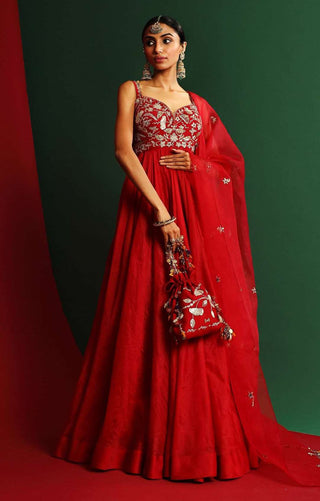 Mahima Mahajan-Yami Sindoori Red Embroidered Anarkali Set-INDIASPOPUP.COM