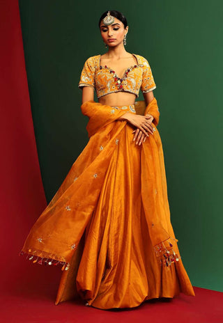 Mahima Mahajan-Adira Marigold Yellow Embroidered Lehenga Set-INDIASPOPUP.COM