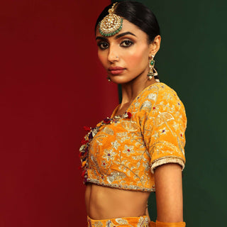 Mahima Mahajan-Adira Marigold Yellow Embroidered Lehenga Set-INDIASPOPUP.COM