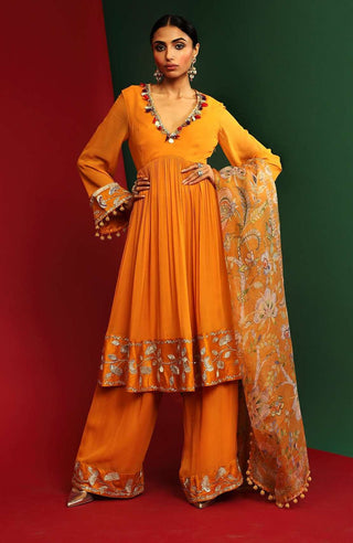Mahima Mahajan-Nitara Marigold Yellow Embroidered Kurta Set-INDIASPOPUP.COM