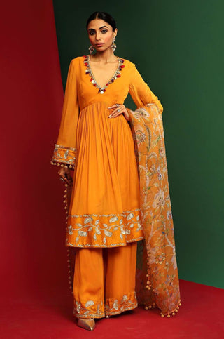 Mahima Mahajan-Nitara Marigold Yellow Embroidered Kurta Set-INDIASPOPUP.COM