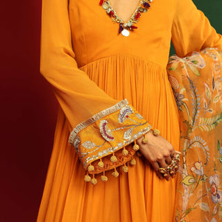 Mahima Mahajan-Nitara Marigold Yellow Embroidered Kurta Set-INDIASPOPUP.COM