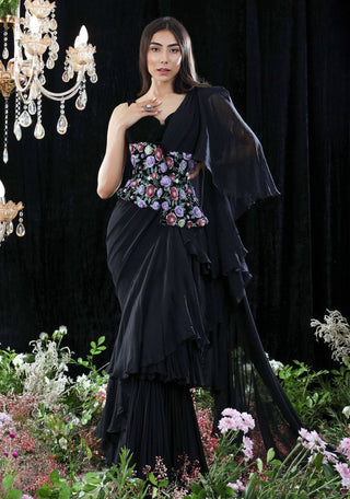 Mahima Mahajan-Celine Black Belted Sari Set-INDIASPOPUP.COM