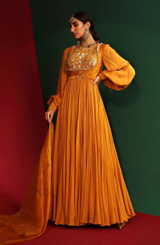 Mahima Mahajan-Soha Marigold Yellow Embroidered Anarkali Set-INDIASPOPUP.COM