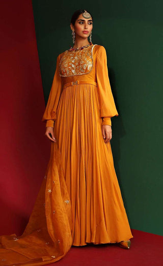 Mahima Mahajan-Soha Marigold Yellow Embroidered Anarkali Set-INDIASPOPUP.COM