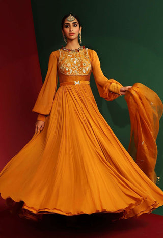 Mahima Mahajan-Soha Marigold Yellow Embroidered Anarkali Set-INDIASPOPUP.COM