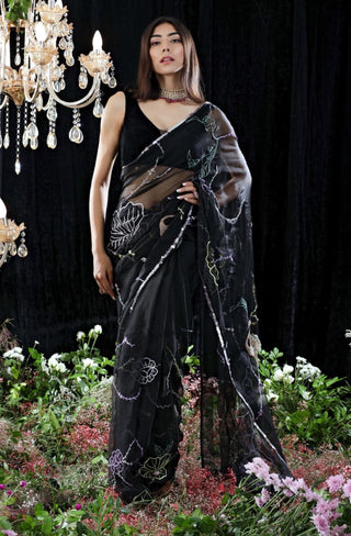 Mahima Mahajan-Zoe Black Embroidered Sari With Blouse-INDIASPOPUP.COM