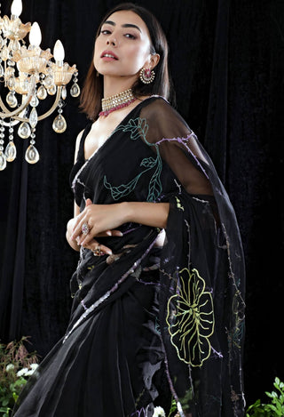 Mahima Mahajan-Zoe Black Embroidered Sari With Blouse-INDIASPOPUP.COM