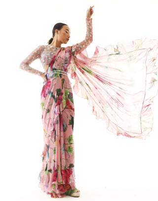 Mahima Mahajan-Blush Pink Printed Sari Set-INDIASPOPUP.COM