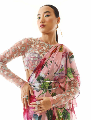 Mahima Mahajan-Blush Pink Printed Sari Set-INDIASPOPUP.COM