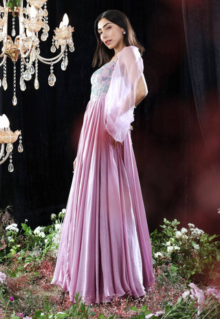 Mahima Mahajan-Adele Lilac Embroidered Anarkali With Cape-INDIASPOPUP.COM