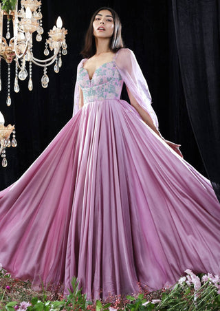 Mahima Mahajan-Adele Lilac Embroidered Anarkali With Cape-INDIASPOPUP.COM