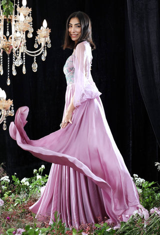 Mahima Mahajan-Adele Lilac Embroidered Anarkali With Cape-INDIASPOPUP.COM