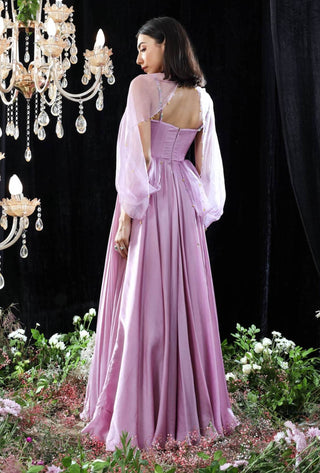 Mahima Mahajan-Adele Lilac Embroidered Anarkali With Cape-INDIASPOPUP.COM