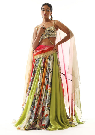 Mahima Mahajan-Multicolor Layered Printed Lehenga Set-INDIASPOPUP.COM