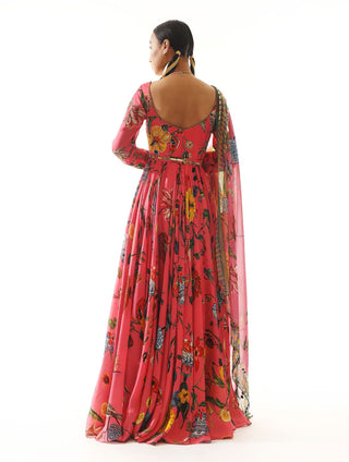 Mahima Mahajan-Pink Printed Anarkali With Dupatta-INDIASPOPUP.COM