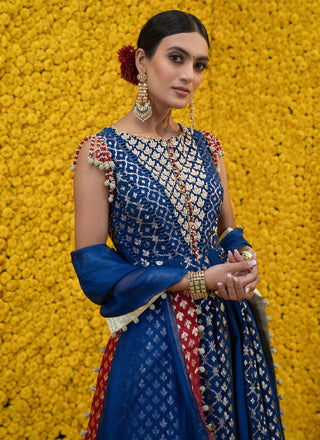 Mahima Mahajan-Rehmat Blue Banarsi Anarkali Set-INDIASPOPUP.COM