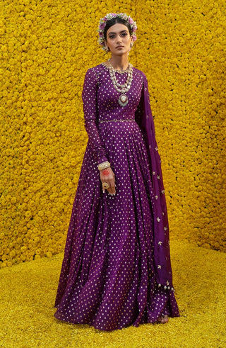 Mahima Mahajan-Aahana Purple Banarsi Anarkali Set-INDIASPOPUP.COM