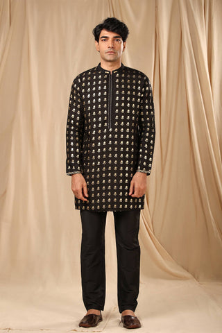 House Of Masaba-Black Wallflower Kurta-INDIASPOPUP.COM