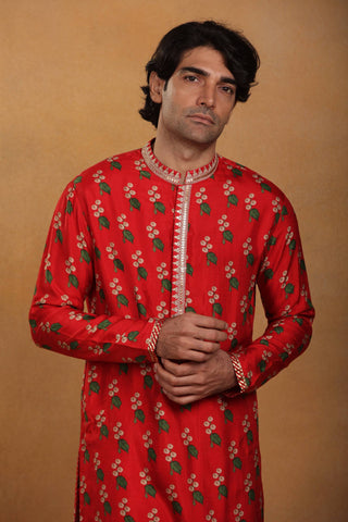 House Of Masaba-Red Cotton Candy Kurta-INDIASPOPUP.COM