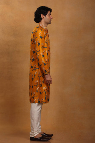 House Of Masaba-Mustard Spring Blossom Kurta-INDIASPOPUP.COM