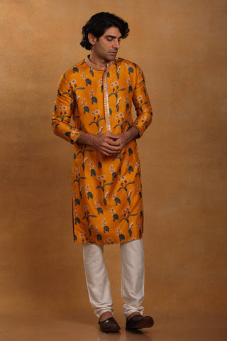 House Of Masaba-Mustard Spring Blossom Kurta-INDIASPOPUP.COM