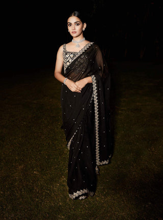 Matsya-Black Royal Noir Sari With Blouse-INDIASPOPUP.COM