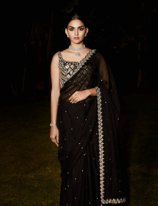 Matsya-Black Royal Noir Sari With Blouse-INDIASPOPUP.COM