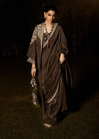 Matsya-Grey Royal Parisian Sari And Jacket Set-INDIASPOPUP.COM