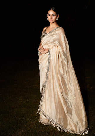 Matsya-Beige Silk Timeless Aurum Sari With Blouse-INDIASPOPUP.COM