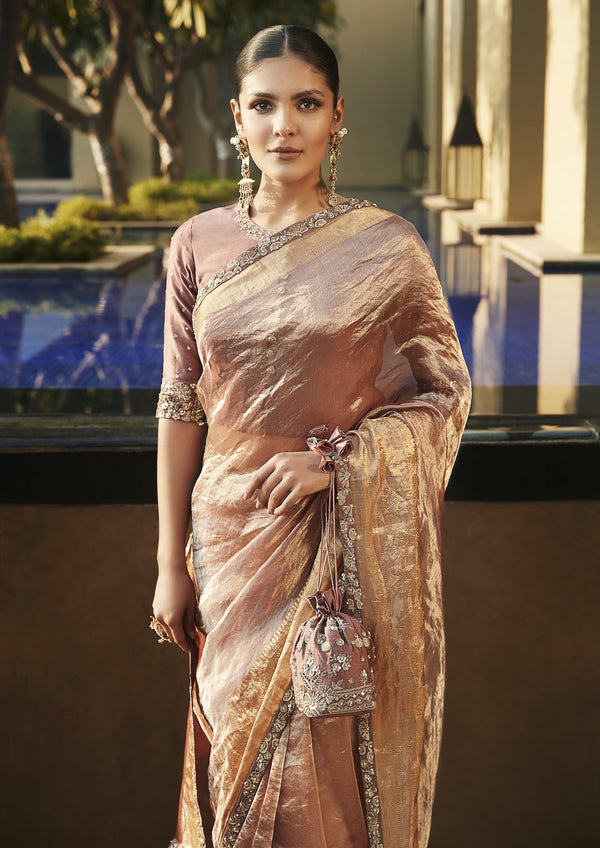 Matsya-Old Rose Meera Saree With Blouse-INDIASPOPUP.COM