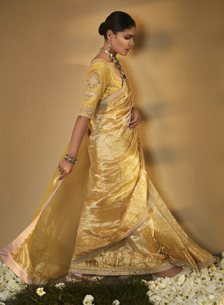 Matsya-Haldi Yellow Sunaina Saree With Blouse-INDIASPOPUP.COM