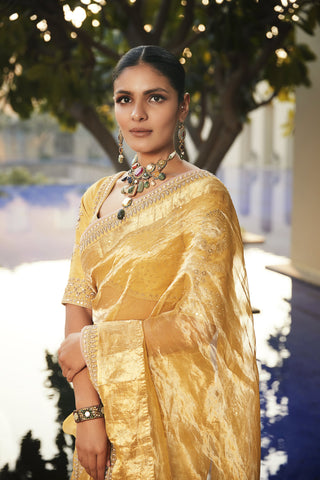 Matsya-Haldi Yellow Sunaina Saree With Blouse-INDIASPOPUP.COM