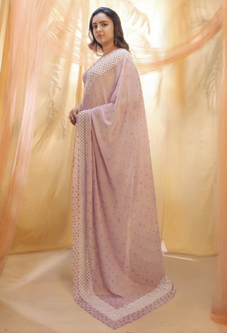 Pink Peacock Couture-Lilac Embroidered Saree With Corset Blouse-INDIASPOPUP.COM