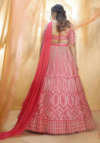Pink Peacock Couture-Hot Pink Embroidered Lehenga With Draped Blouse-INDIASPOPUP.COM
