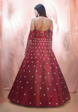 Pink Peacock Couture-Cranberry Lehenga With Corset Style Blouse-INDIASPOPUP.COM