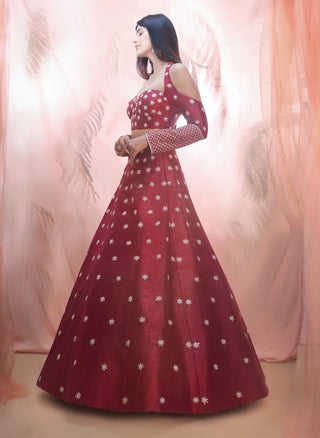 Pink Peacock Couture-Cranberry Lehenga With Corset Style Blouse-INDIASPOPUP.COM
