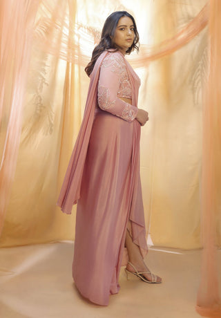 Pink Peacock Couture-Rose Gold Dhoti Set-INDIASPOPUP.COM