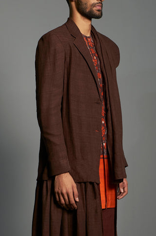 Saksham & Neharicka-Brown Matka Silk Layered Jacket Set-INDIASPOPUP.COM