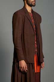 Saksham & Neharicka-Brown Matka Silk Layered Jacket Set-INDIASPOPUP.COM