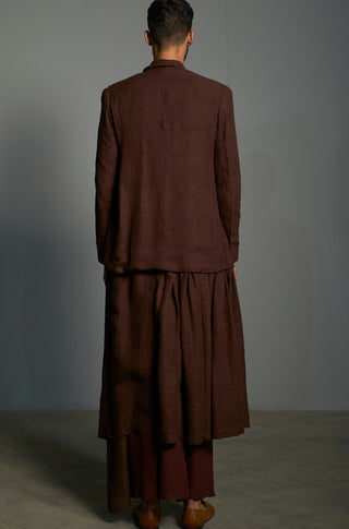 Saksham & Neharicka-Brown Matka Silk Layered Jacket Set-INDIASPOPUP.COM