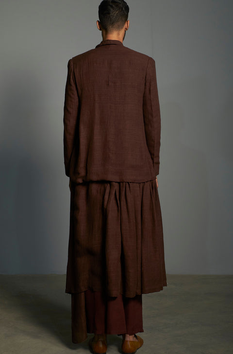 Saksham & Neharicka-Brown Matka Silk Layered Jacket Set-INDIASPOPUP.COM