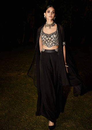 Matsya-Black Sauvage Sharara And Cape Set-INDIASPOPUP.COM