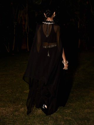 Matsya-Black Sauvage Sharara And Cape Set-INDIASPOPUP.COM