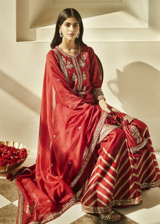 Matsya-Shahi Red Aurum Sharara Set-INDIASPOPUP.COM