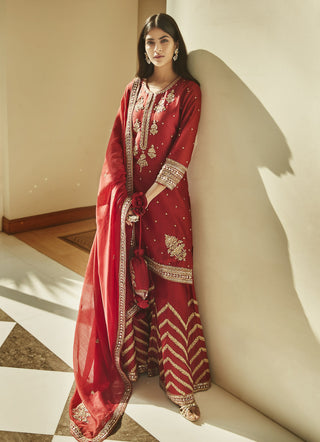 Matsya-Shahi Red Aurum Sharara Set-INDIASPOPUP.COM