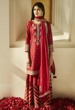 Matsya-Shahi Red Aurum Sharara Set-INDIASPOPUP.COM