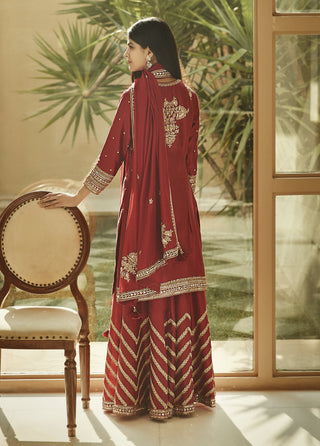 Matsya-Shahi Red Aurum Sharara Set-INDIASPOPUP.COM