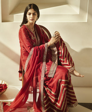 Matsya-Shahi Red Aurum Sharara Set-INDIASPOPUP.COM